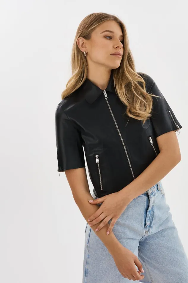 Women SEVANA Reversible Leather Jacket Blacksilver LAMARQUE Short Sleeve Jackets Women SEVANA Reversible Leather Jacket Blacksilver LAMARQUE Short Sleeve Jackets