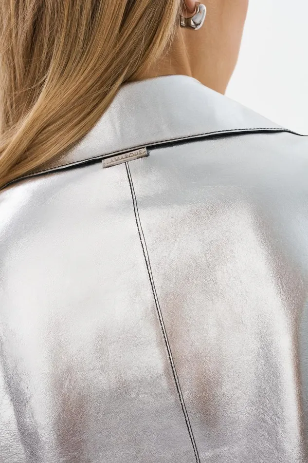Women SEVANA Reversible Leather Jacket Blacksilver LAMARQUE Short Sleeve Jackets Women SEVANA Reversible Leather Jacket Blacksilver LAMARQUE Short Sleeve Jackets