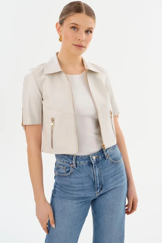Women SEVANA Reversible Leather Jacket Winter Whitegold LAMARQUE Short Sleeve Jackets Women SEVANA Reversible Leather Jacket Winter Whitegold LAMARQUE Short Sleeve Jackets