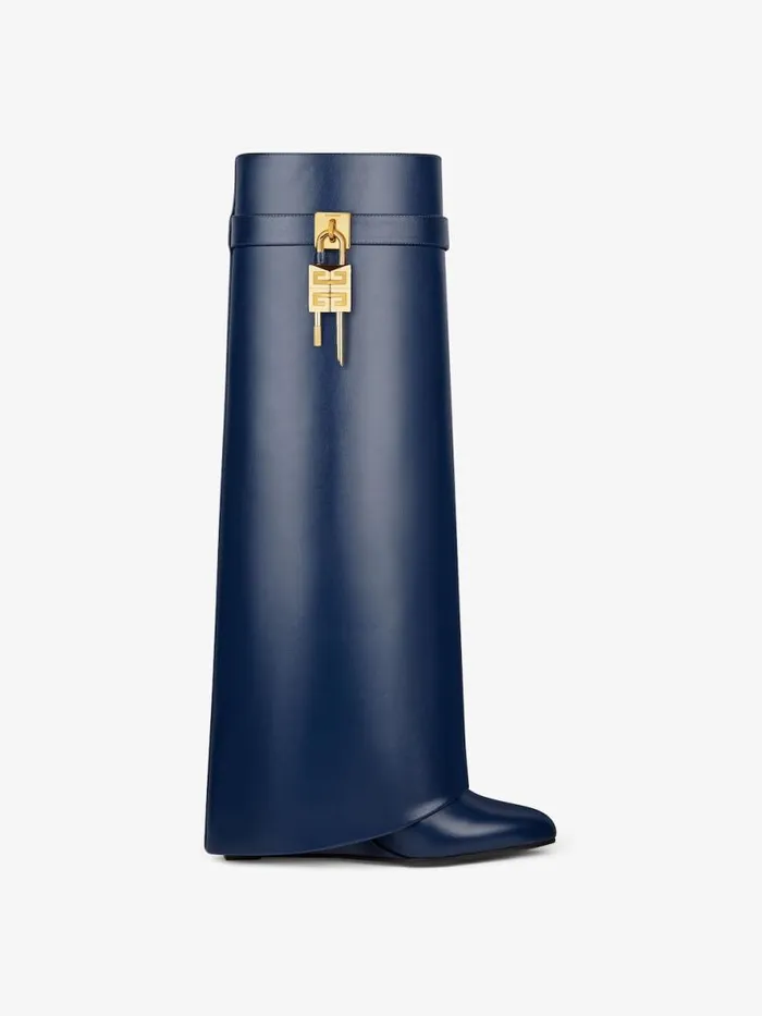 Women Shark Lock Givenchy Shark Lock Boots In Leather Petrol Blue