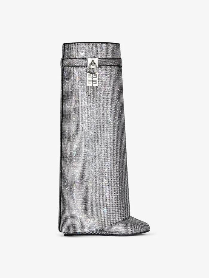 Women Shark Lock Givenchy Shark Lock Boots In Suede With Strass Silvery