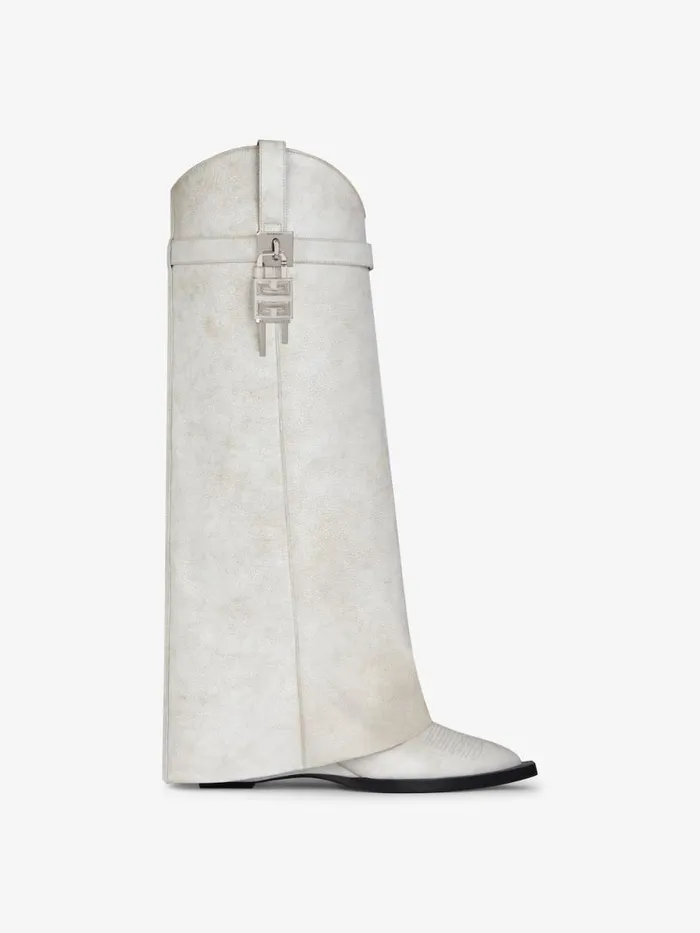 Women Shark Lock Givenchy Shark Lock Cowboy Boots In Aged Leather Ivory
