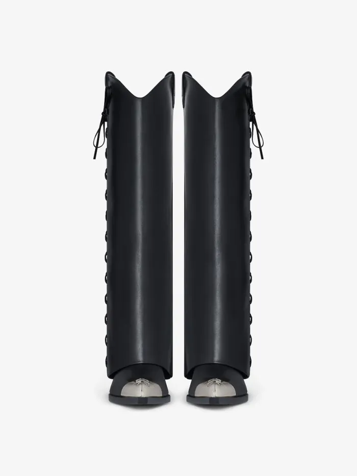 Women Shark Lock Givenchy Shark Lock Cowboy Boots In Corset Style Leather Black