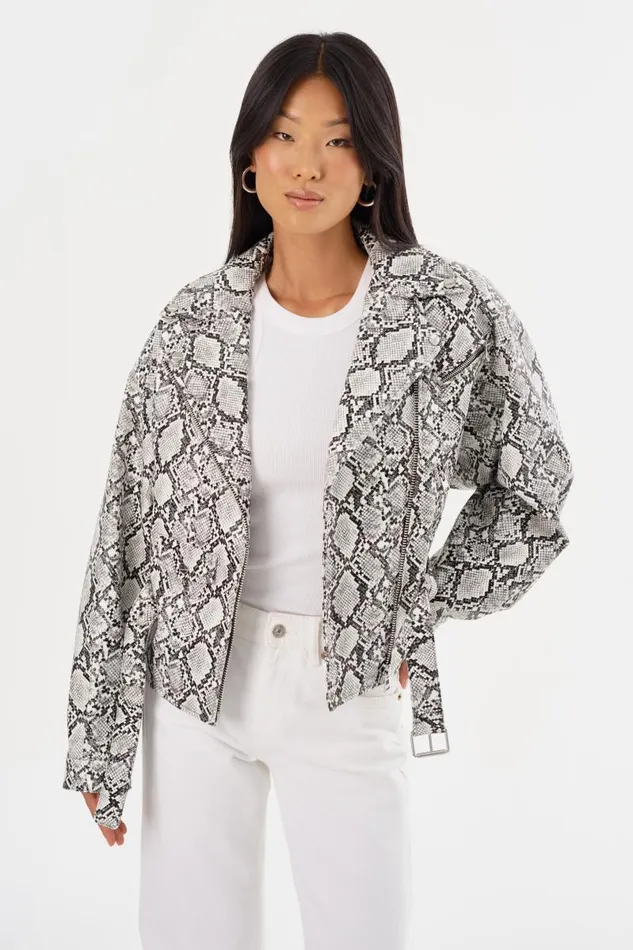 Women SHELIA Faux Leather Biker Jacket Python Print LAMARQUE Leather Jackets