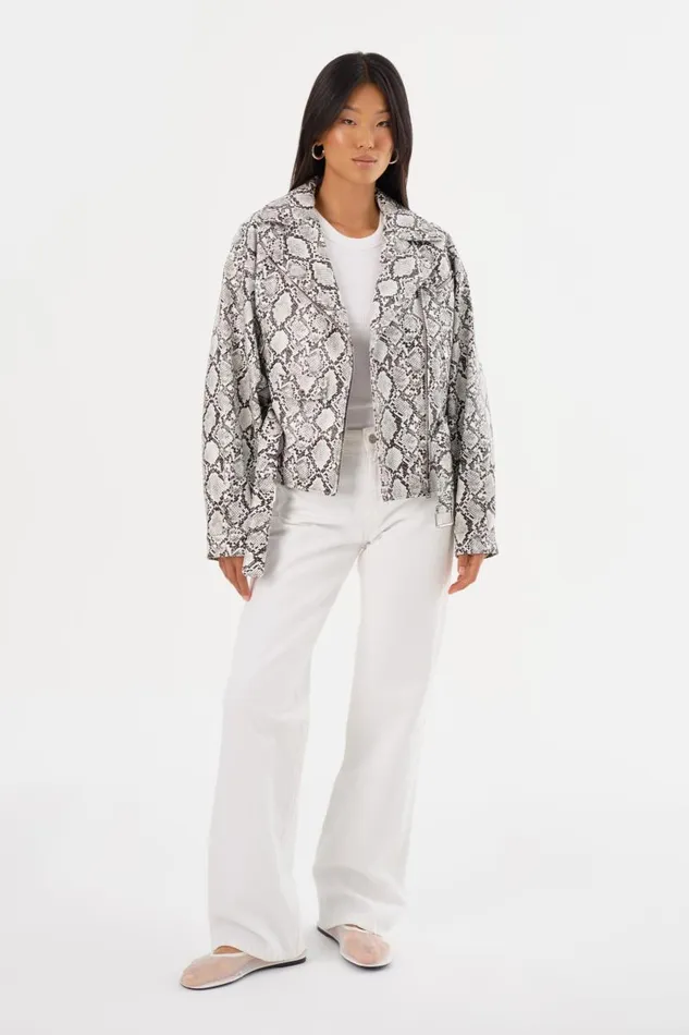 Women SHELIA Faux Leather Biker Jacket Python Print LAMARQUE Leather Jackets