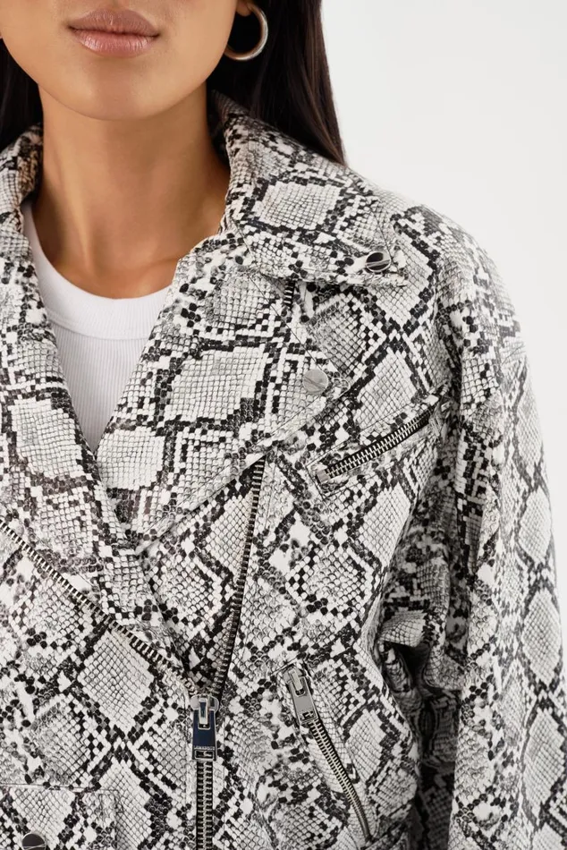 Women SHELIA Faux Leather Biker Jacket Python Print LAMARQUE Leather Jackets