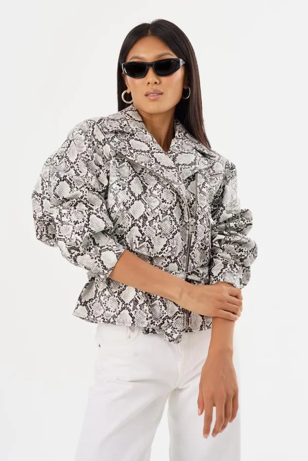 Women SHELIA Faux Leather Biker Jacket Python Print LAMARQUE Leather Jackets