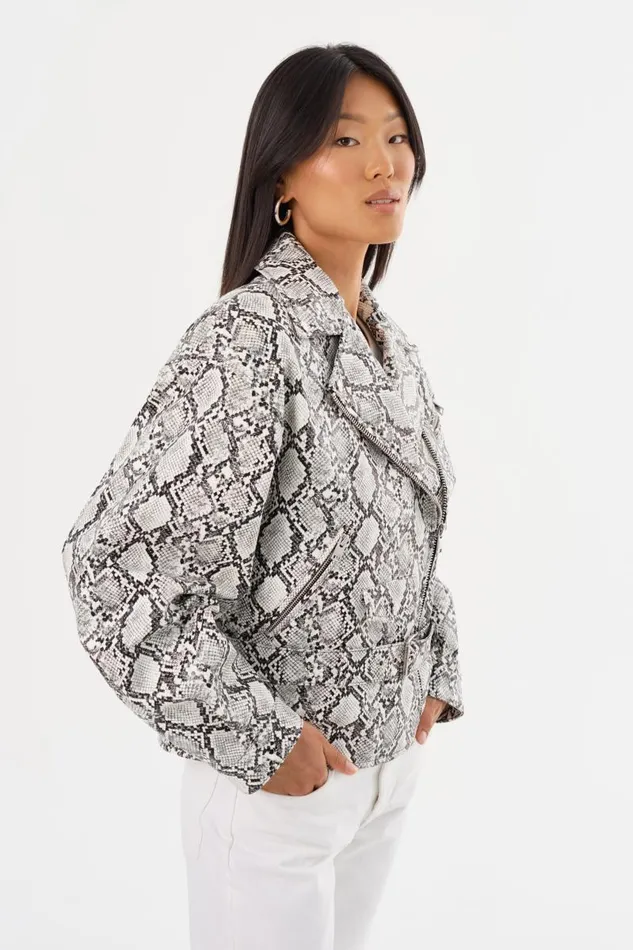 Women SHELIA Faux Leather Biker Jacket Python Print LAMARQUE Leather Jackets
