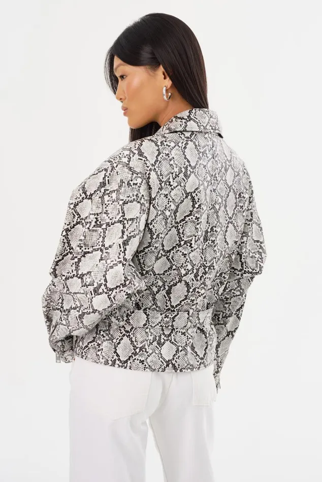 Women SHELIA Faux Leather Biker Jacket Python Print LAMARQUE Leather Jackets