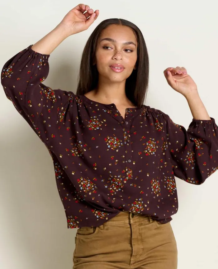 Women Shirts and Tops Toad and Co Manzana Long Sleeve Peasant Top Carob Floral Print