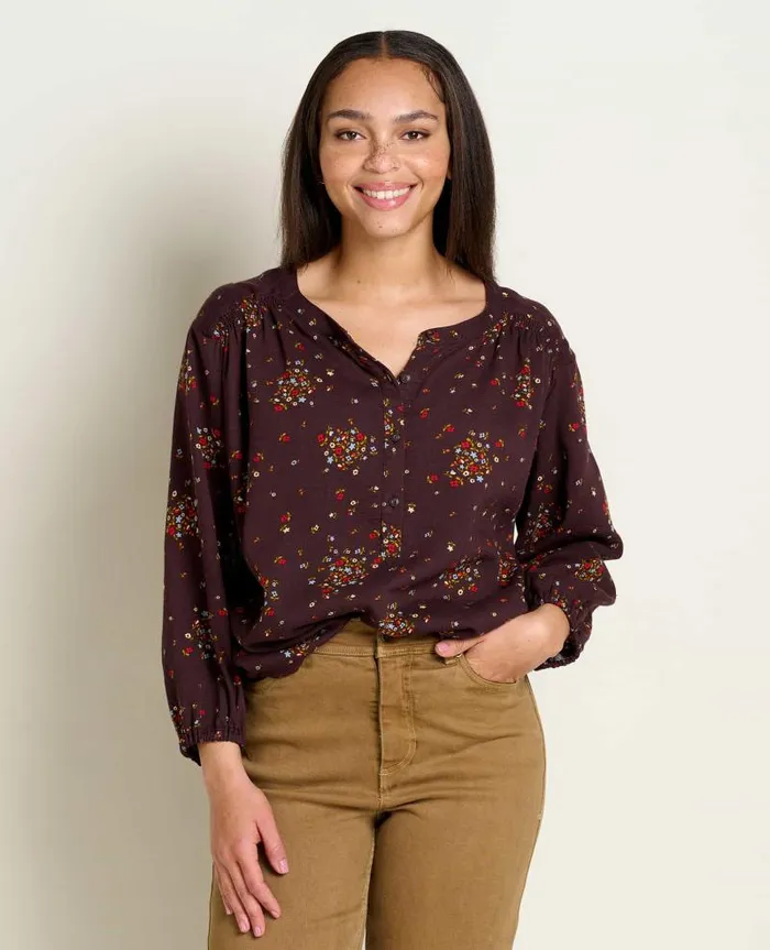 Women Shirts and Tops Toad and Co Manzana Long Sleeve Peasant Top Carob Floral Print