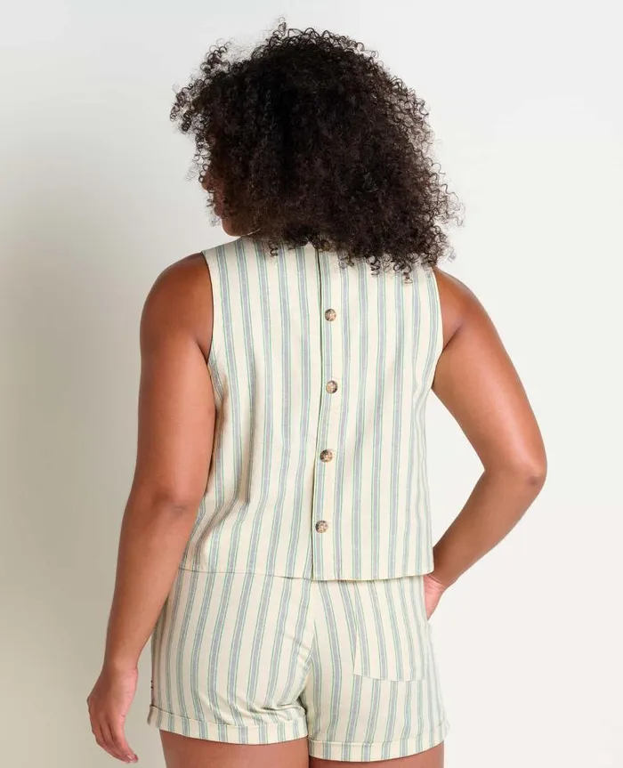 Women Shirts and Tops Toad and Co Taj Hemp Button Back Tank II Barley Stripe