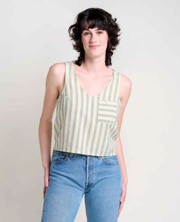 Women Shirts and Tops Toad and Co Taj Hemp Button Back Tank II Barley Stripe