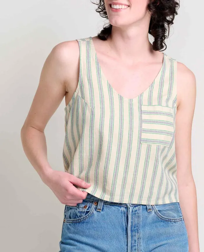 Women Shirts and Tops Toad and Co Taj Hemp Button Back Tank II Barley Stripe