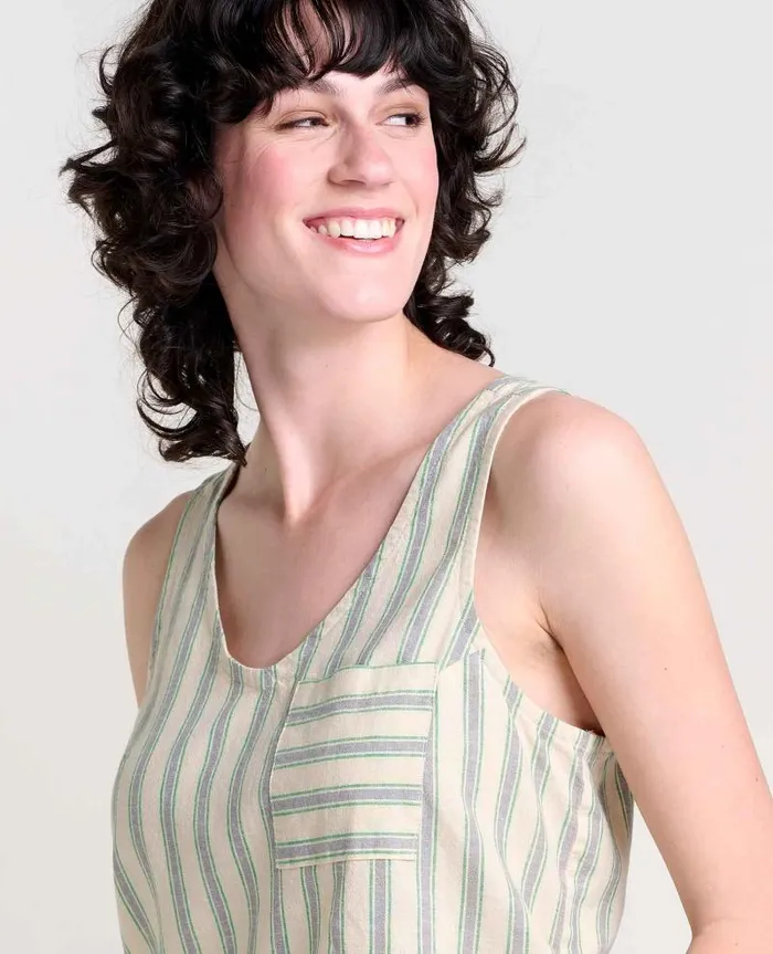Women Shirts and Tops Toad and Co Taj Hemp Button Back Tank II Barley Stripe