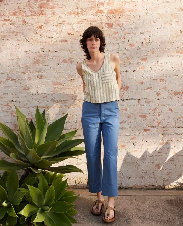 Women Shirts and Tops Toad and Co Taj Hemp Button Back Tank II Barley Stripe
