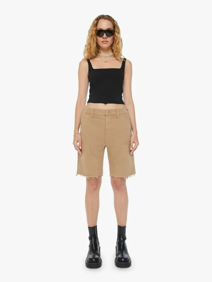 Women Shorts Mother Denim The Bee039s Knees Short Fray Wash Dark Khaki