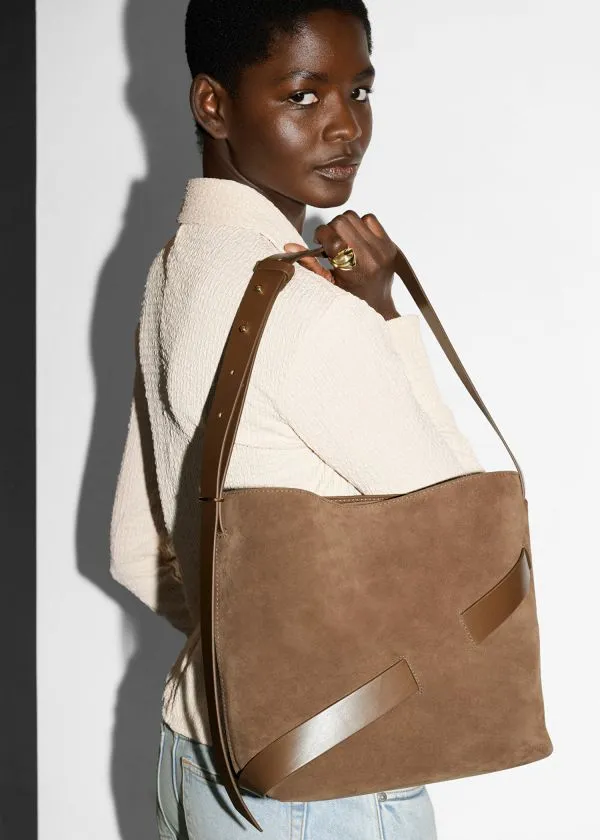 Women Shoulder Bags and Other Stories Suede Bucket Bag Brown Suede