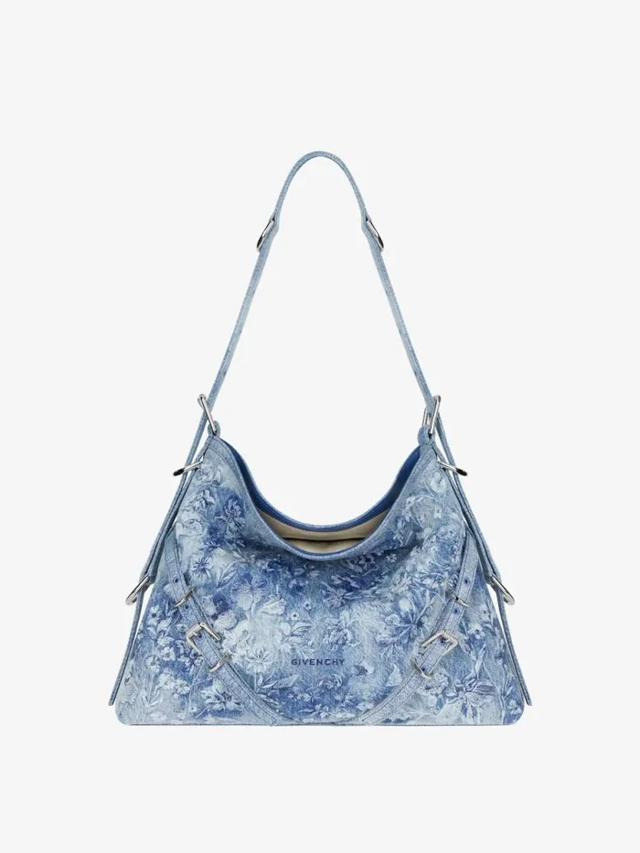 Women Shoulder Bags Givenchy Medium Voyou Bag In Washed Embroidered Denim Medium Blue Women Shoulder Bags Givenchy Medium Voyou Bag In Washed Embroidered Denim Medium Blue