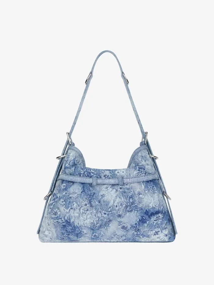 Women Shoulder Bags Givenchy Medium Voyou Bag In Washed Embroidered Denim Medium Blue Women Shoulder Bags Givenchy Medium Voyou Bag In Washed Embroidered Denim Medium Blue