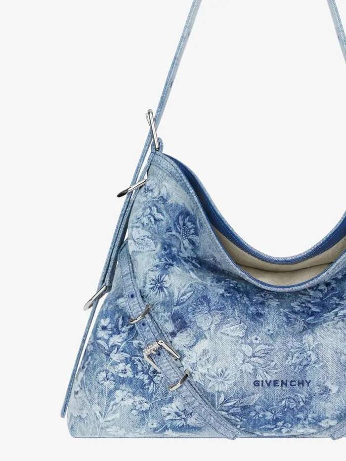Women Shoulder Bags Givenchy Medium Voyou Bag In Washed Embroidered Denim Medium Blue Women Shoulder Bags Givenchy Medium Voyou Bag In Washed Embroidered Denim Medium Blue