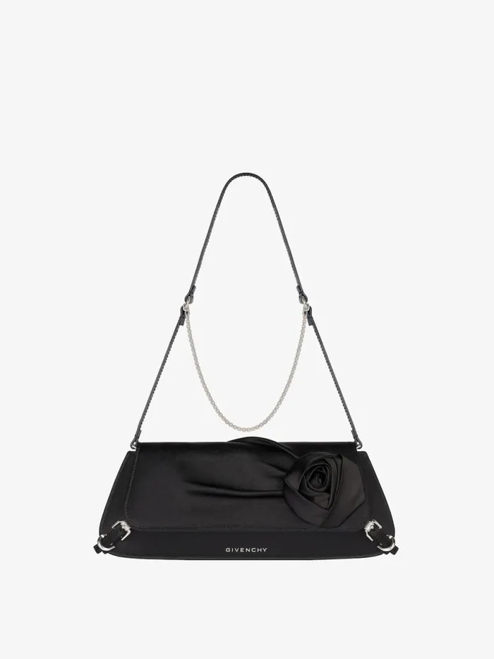 Women Shoulder Bags Givenchy Voyou Clutch Bag In Draped Satin With Floral Ornament Black Women Shoulder Bags Givenchy Voyou Clutch Bag In Draped Satin With Floral Ornament Black