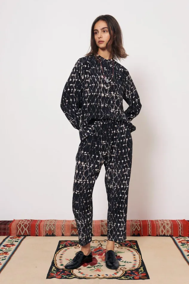 Women Silk Georgette Diamond Charcoal Fez Pant Raquel Allegra Bottoms