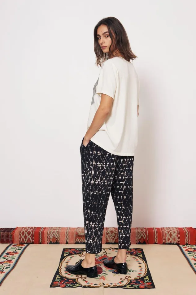 Women Silk Georgette Diamond Charcoal Fez Pant Raquel Allegra Bottoms