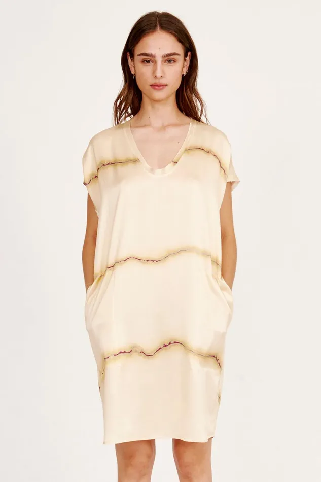 Women Silk Print Butter and Magenta Flores Dress Raquel Allegra Dresses