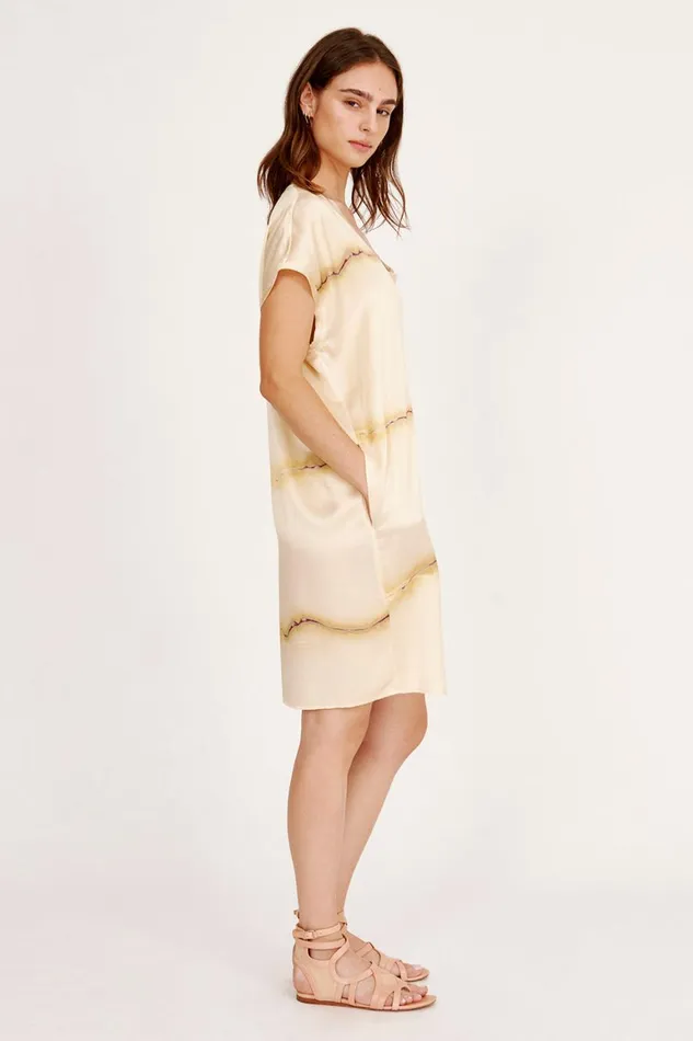 Women Silk Print Butter and Magenta Flores Dress Raquel Allegra Dresses