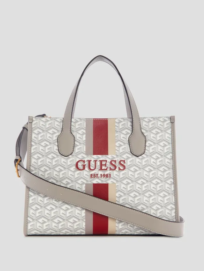Women Silvana G Cube Tote Steel Handbags GUESS
