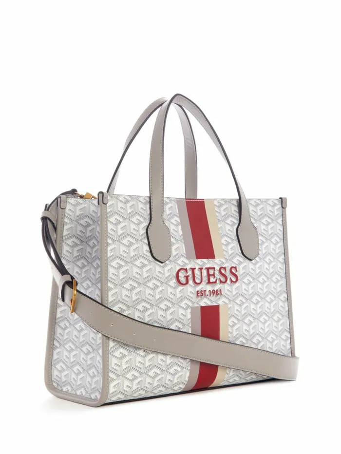 Women Silvana G Cube Tote Steel Handbags GUESS Women Silvana G Cube Tote Steel Handbags GUESS