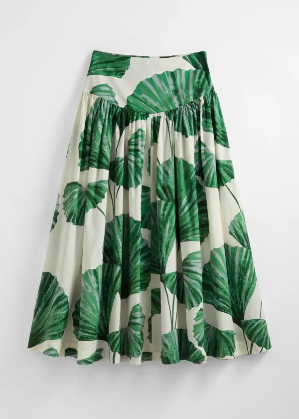 Women Skirts and Other Stories ALine Midi Skirt Greenandwhite