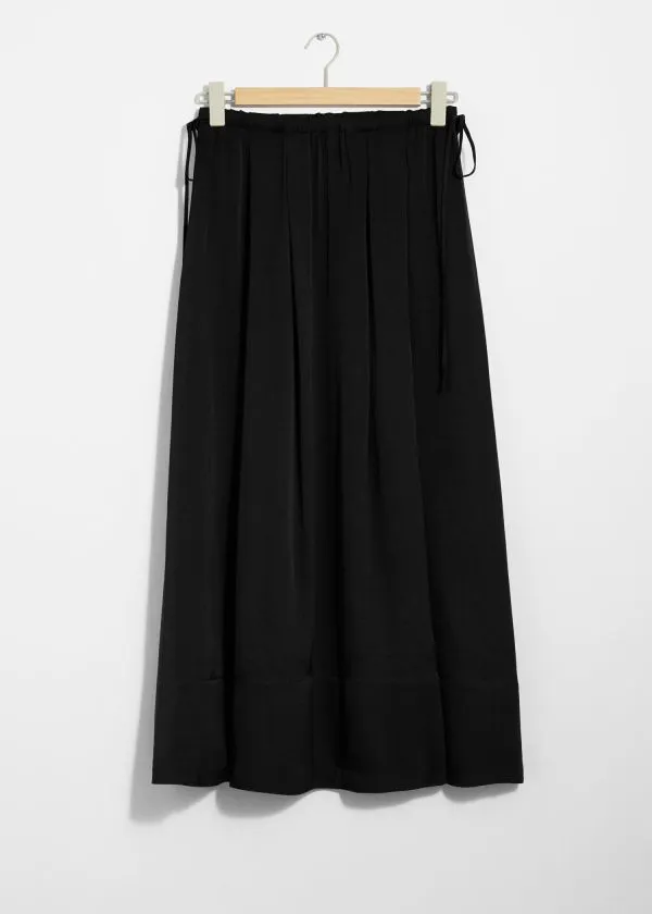 Women Skirts and Other Stories Pleated Drawstring Midi Skirt Black