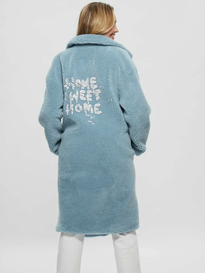 Women Solange FauxFur Coat Waterfall Blue Jackets and Coats GUESS