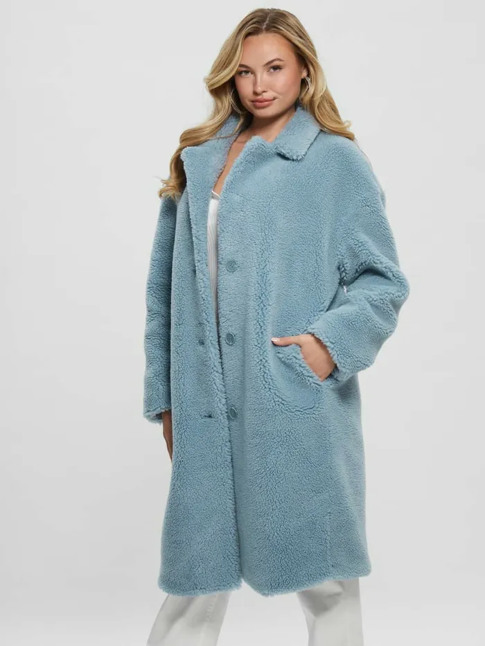 Women Solange FauxFur Coat Waterfall Blue Jackets and Coats GUESS Women Solange FauxFur Coat Waterfall Blue Jackets and Coats GUESS