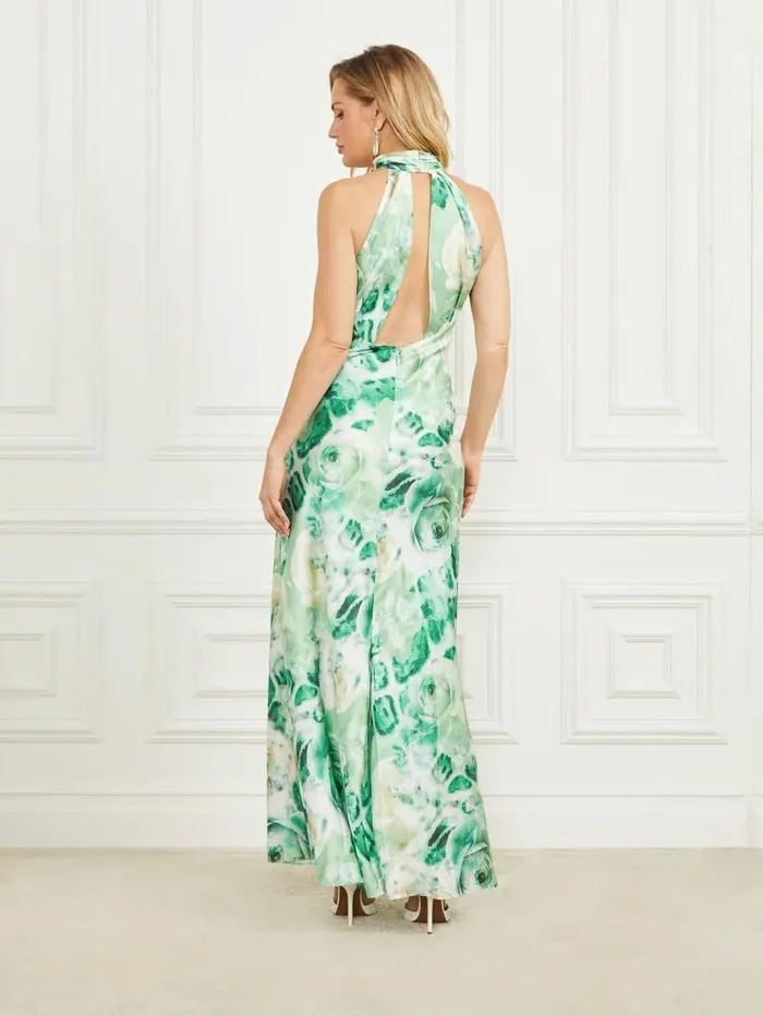 Women Sophia Maxi Halter Dress Roses Bouquet Print Dresses and Jumpsuits GUESS
