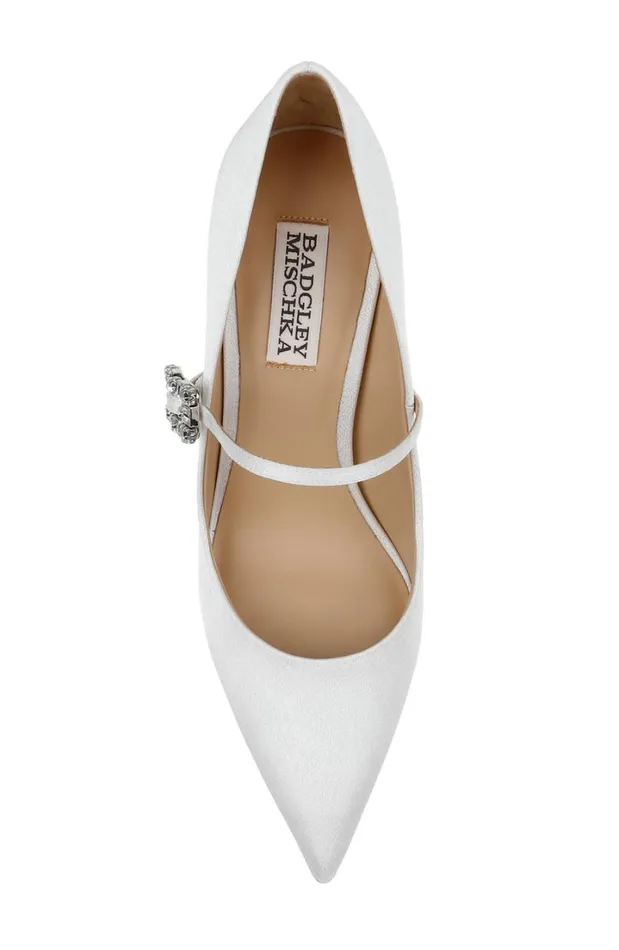 Women Stiletto Badgley Mischka Antonia Pointed Toe Mary Jane Pumps White Crepe