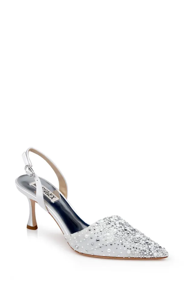 Women Stiletto Badgley Mischka Brenna RhinestoneStudded 2Piece Slingbacks Black