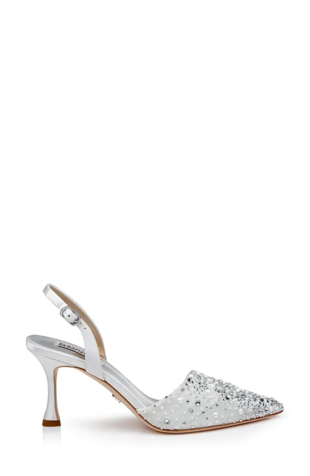 Women Stiletto Badgley Mischka Brenna RhinestoneStudded 2Piece Slingbacks Black