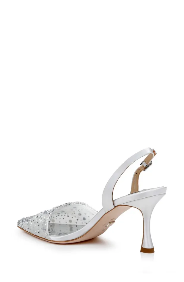 Women Stiletto Badgley Mischka Brenna RhinestoneStudded 2Piece Slingbacks Black