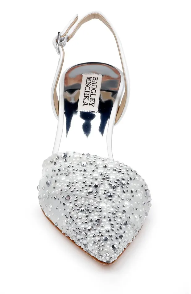 Women Stiletto Badgley Mischka Brenna RhinestoneStudded 2Piece Slingbacks Black