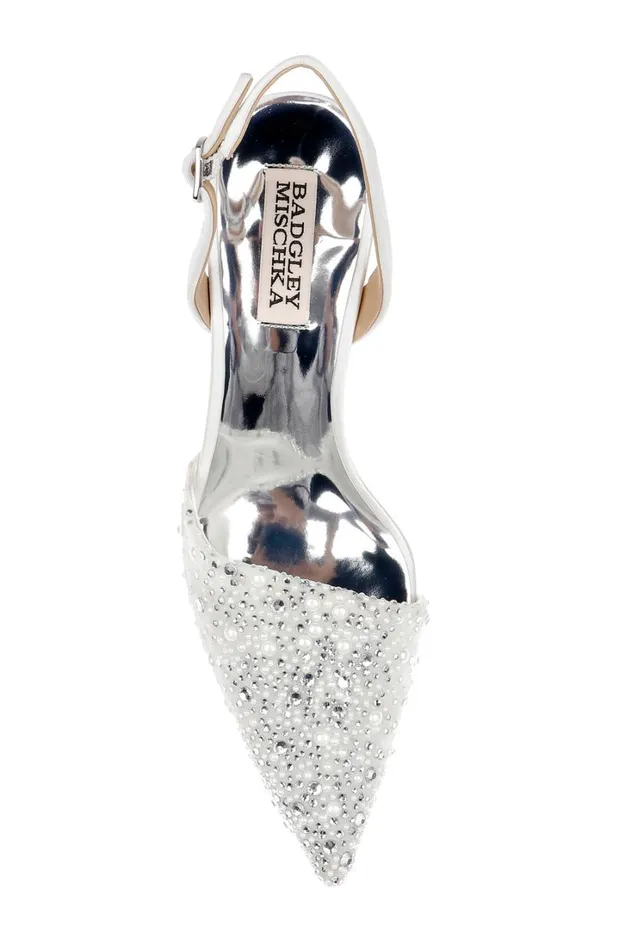 Women Stiletto Badgley Mischka Brenna RhinestoneStudded 2Piece Slingbacks Black