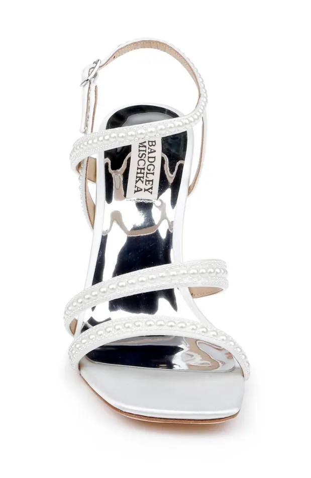 Women Stiletto Badgley Mischka Brynlee Satin Bejeweled Strappy Sandal Black