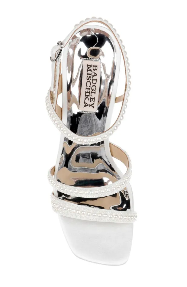 Women Stiletto Badgley Mischka Brynlee Satin Bejeweled Strappy Sandal Black