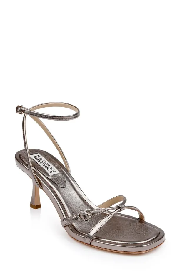 Women Stiletto Badgley Mischka Brynna Leather Sandals With Heart Buckle Light Bronze Women Stiletto Badgley Mischka Brynna Leather Sandals With Heart Buckle Light Bronze