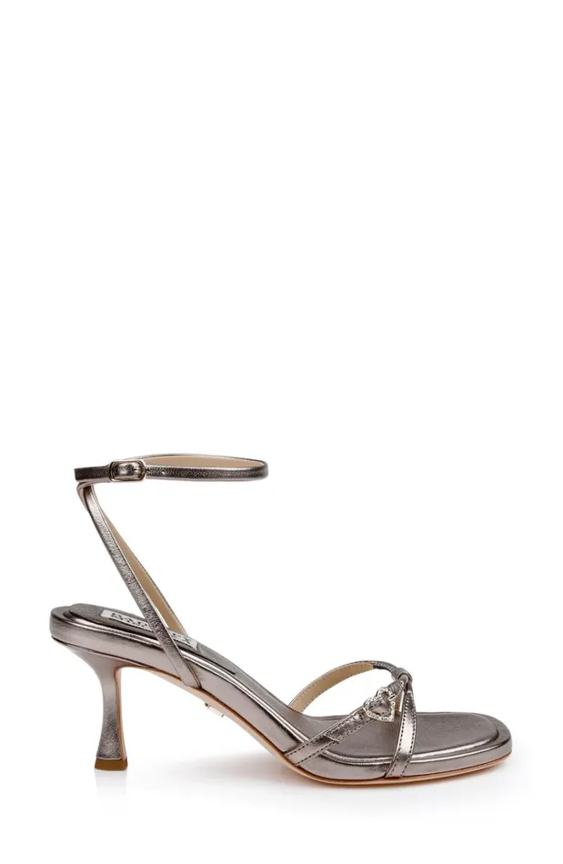 Women Stiletto Badgley Mischka Brynna Leather Sandals With Heart Buckle Light Bronze