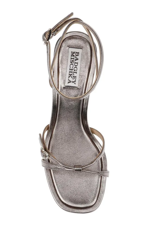Women Stiletto Badgley Mischka Brynna Leather Sandals With Heart Buckle Light Bronze