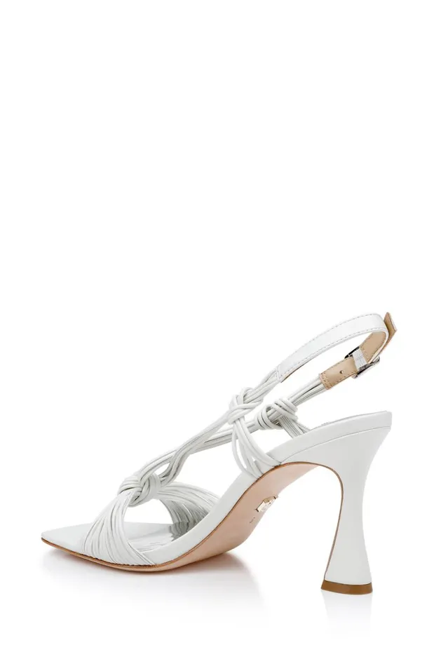 Women Stiletto Badgley Mischka Carmine Leather KnotDetail Slingback Sandal Silver
