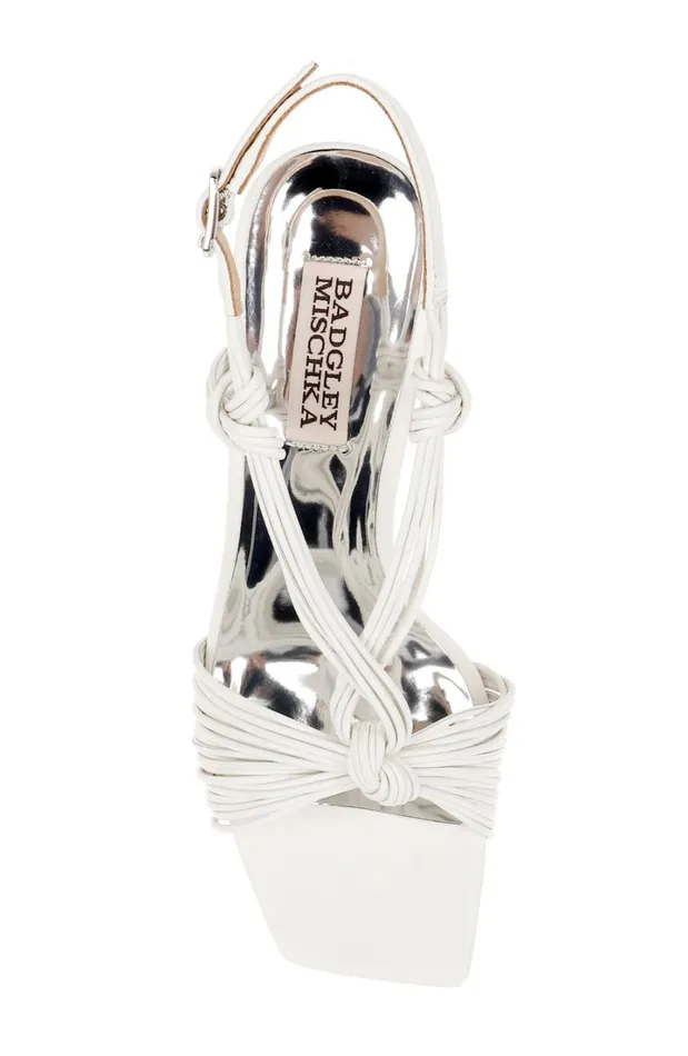 Women Stiletto Badgley Mischka Carmine Leather KnotDetail Slingback Sandal Silver